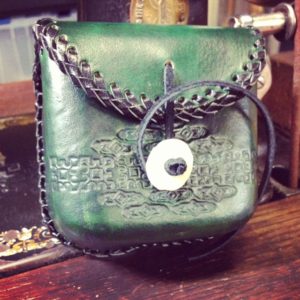 Leather laced coin pouch